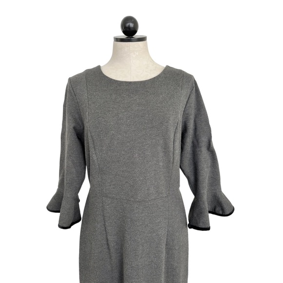 Nanette Lepore Gray Ponte Bell Sleeve Flounce Hem Velvet Trim Dress Size 10 - Picture 3 of 15